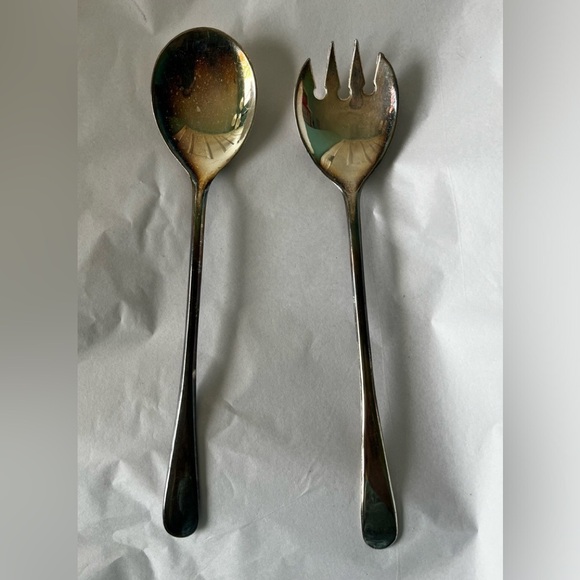 Vintage Silver Plated Hostess Set Made in Italy Unbranded 9” Serving Spoon Fork - Picture 6 of 6